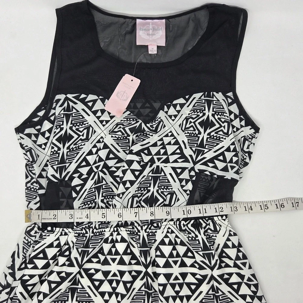 NEW Romeo & Juliet Couture Hi-Lo Dress Medium Sleeveless Geometric Black White